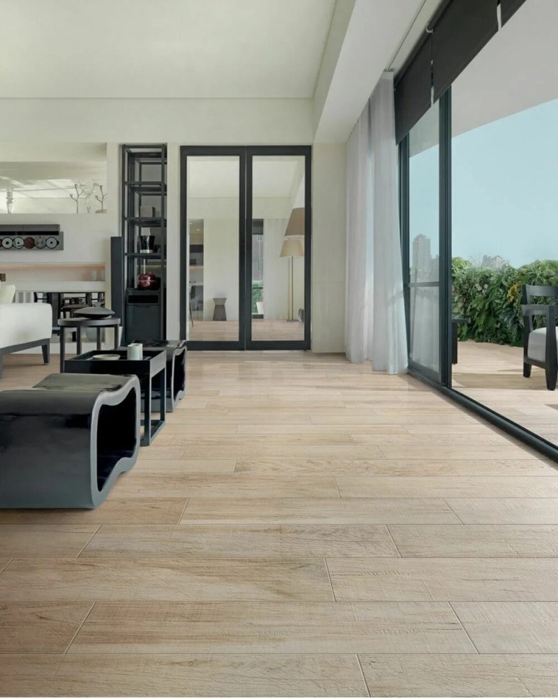 Porcelain tiles on the floor in the interior