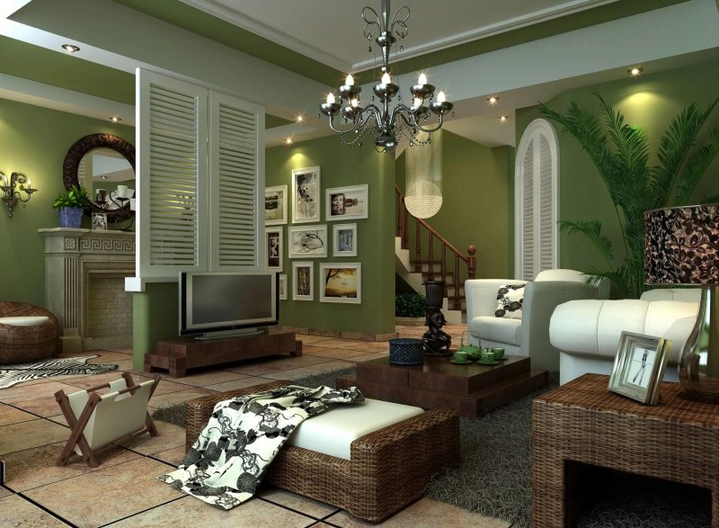 Living room in olive tones