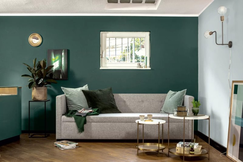 Interior with dark green walls