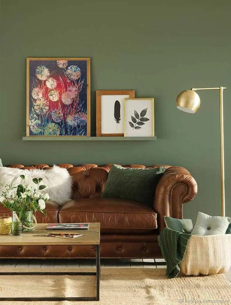 Olive sofa in the interior