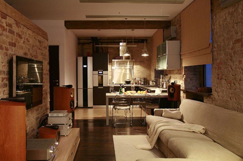 Kitchen living room in loft style