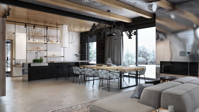 Kitchen living room in loft style