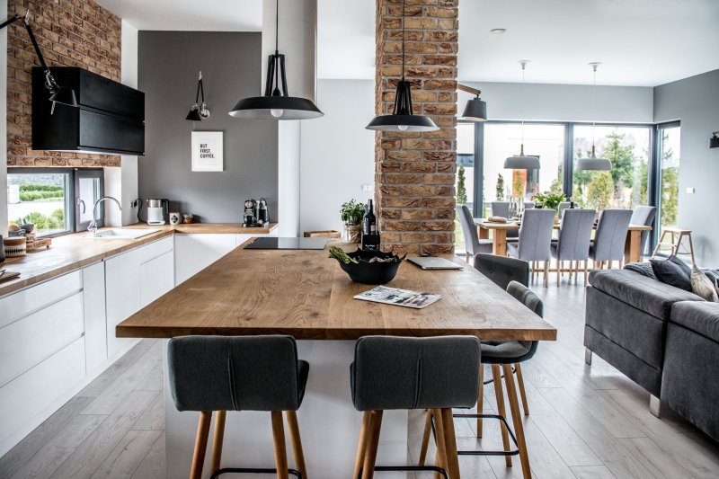 Kitchen living room in loft style