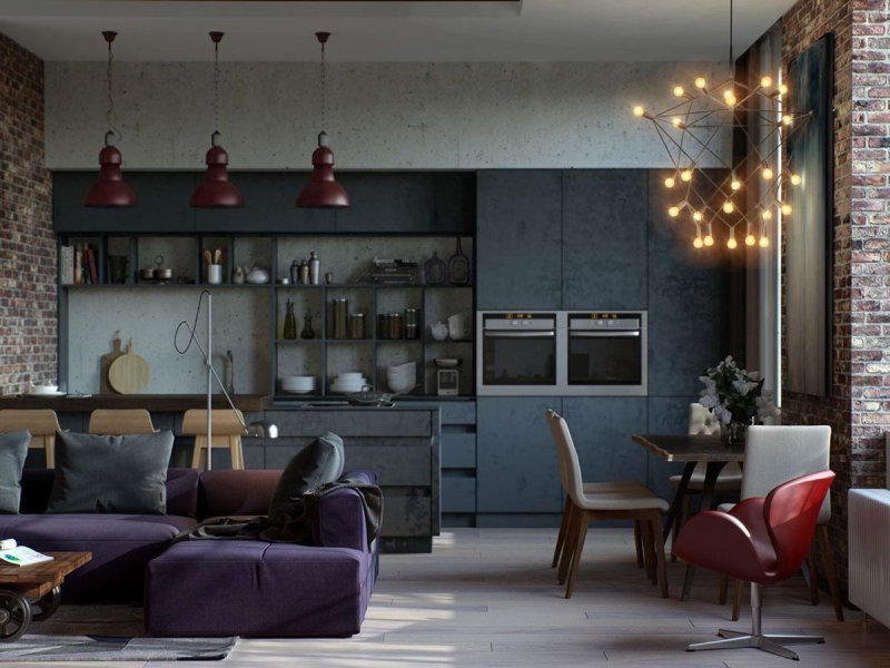 Kitchen living room in loft style