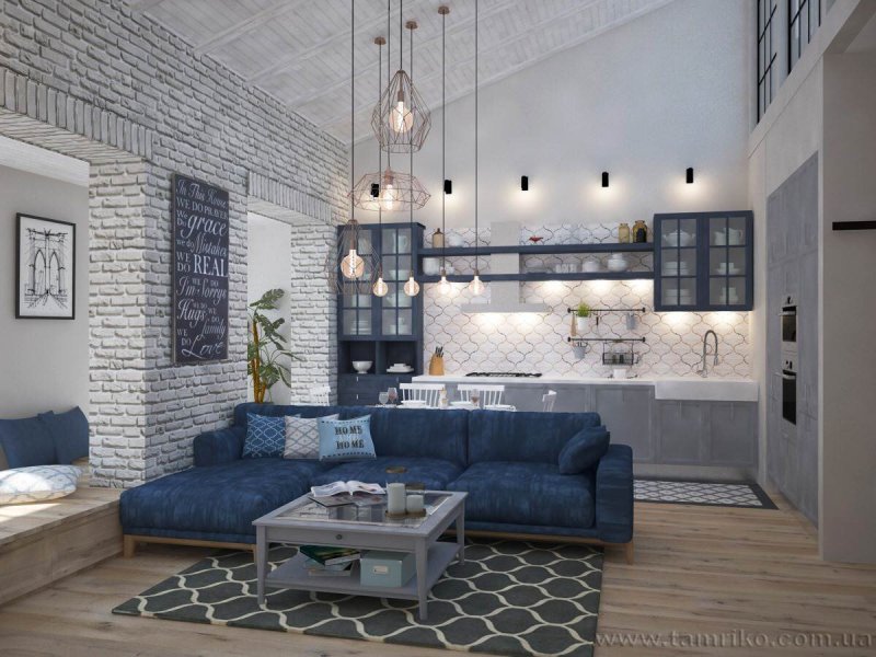 Kitchen living room in loft style