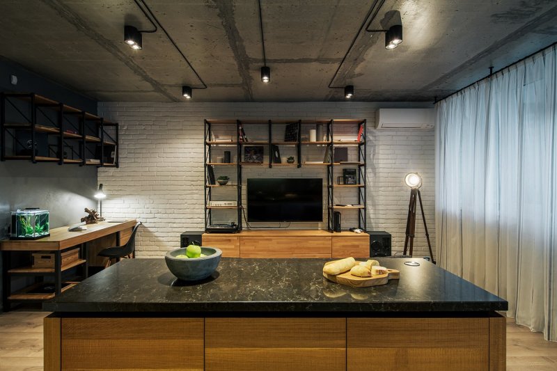 Kitchen-living room 30m2 in loft style