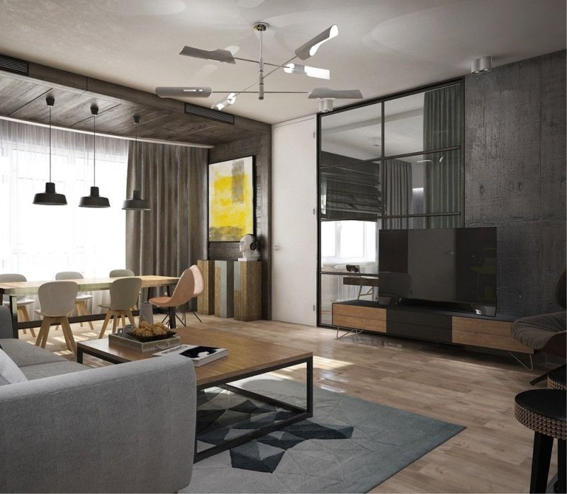 Kitchen living room in loft style