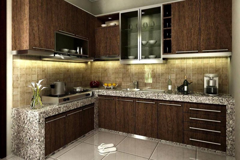 Brown tiles in the kitchen