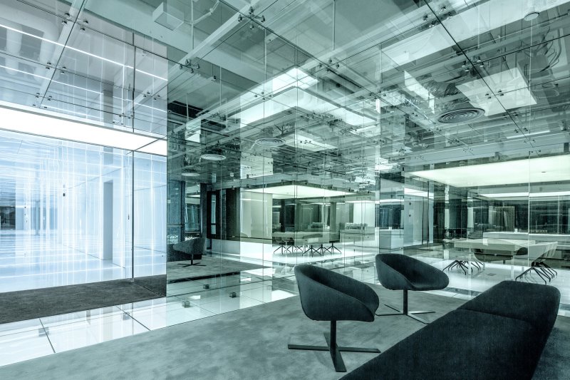 Office with glass partitions