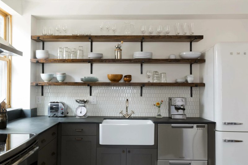 Shelves in the kitchen in the style of loft