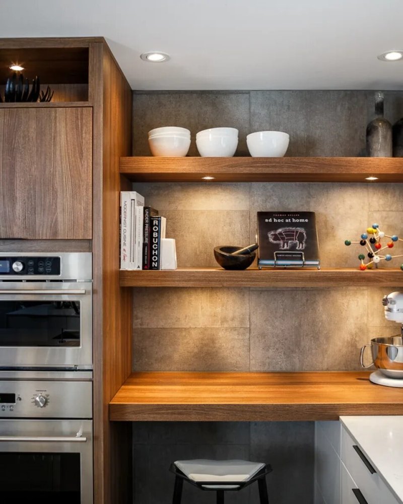 Kitchen design with shelves