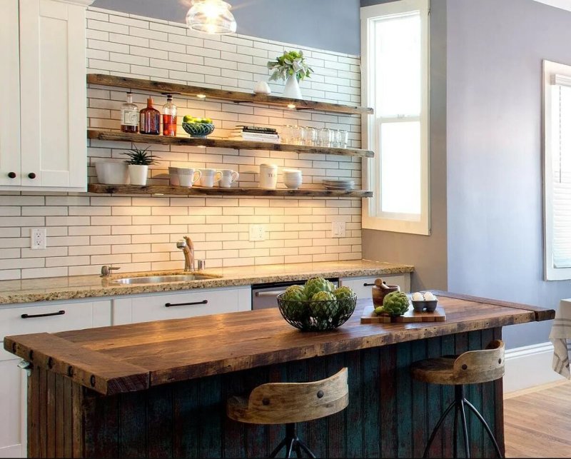 Shelves in the kitchen in the style of loft