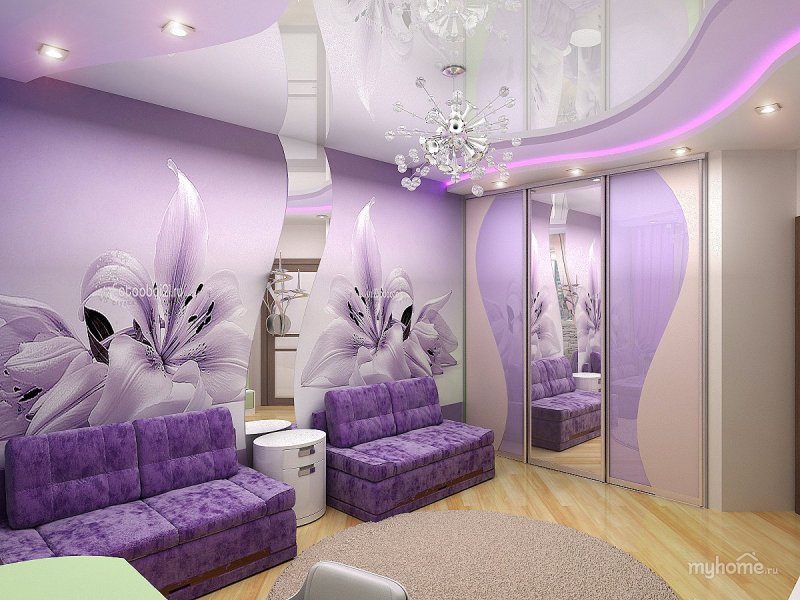 Living room in lilac tones