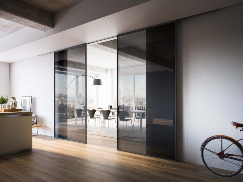 Glass partitions sliding