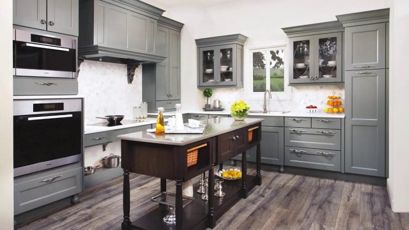 Gray kitchen in the interior