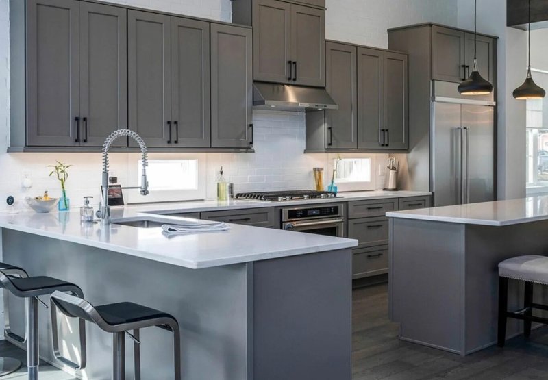 Light gray kitchen in the interior