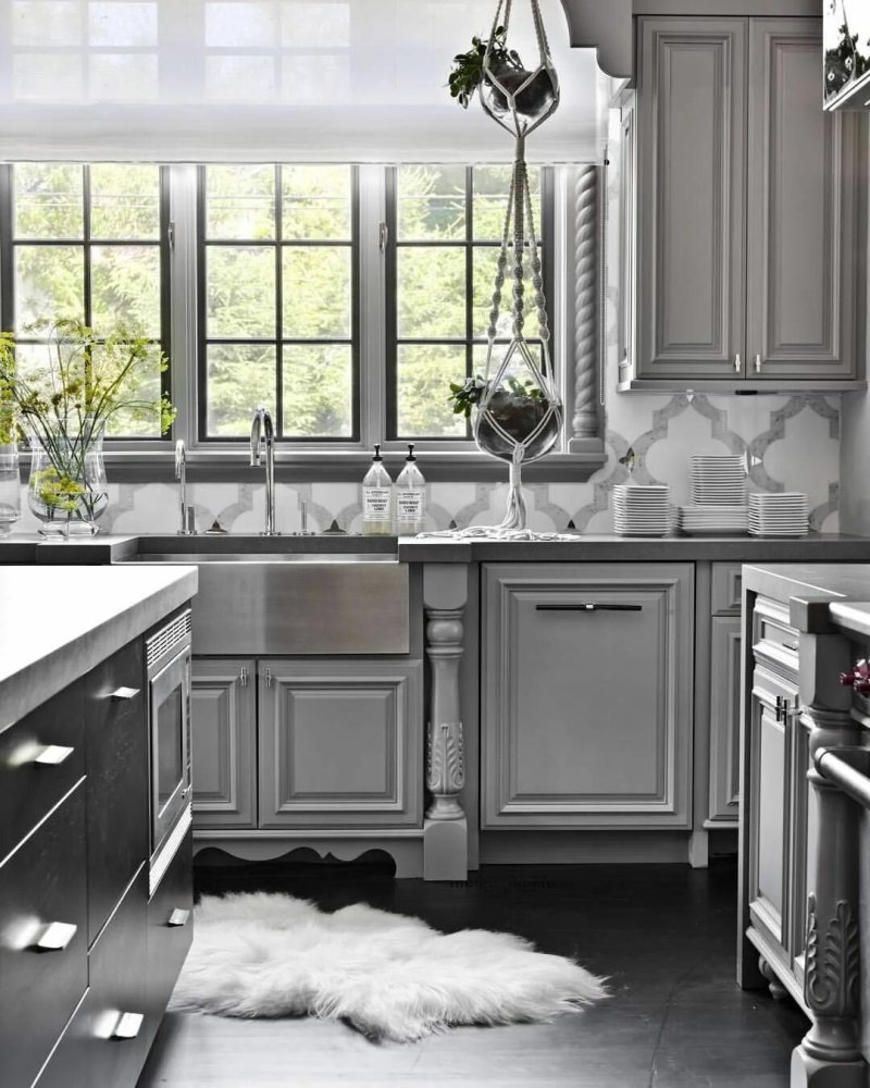 Gray kitchen in the interior