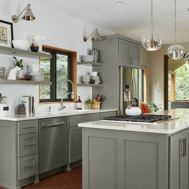 Light gray kitchen in the interior