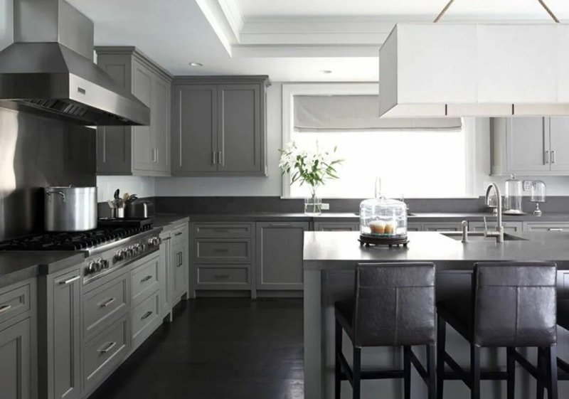 Gray kitchen in the interior