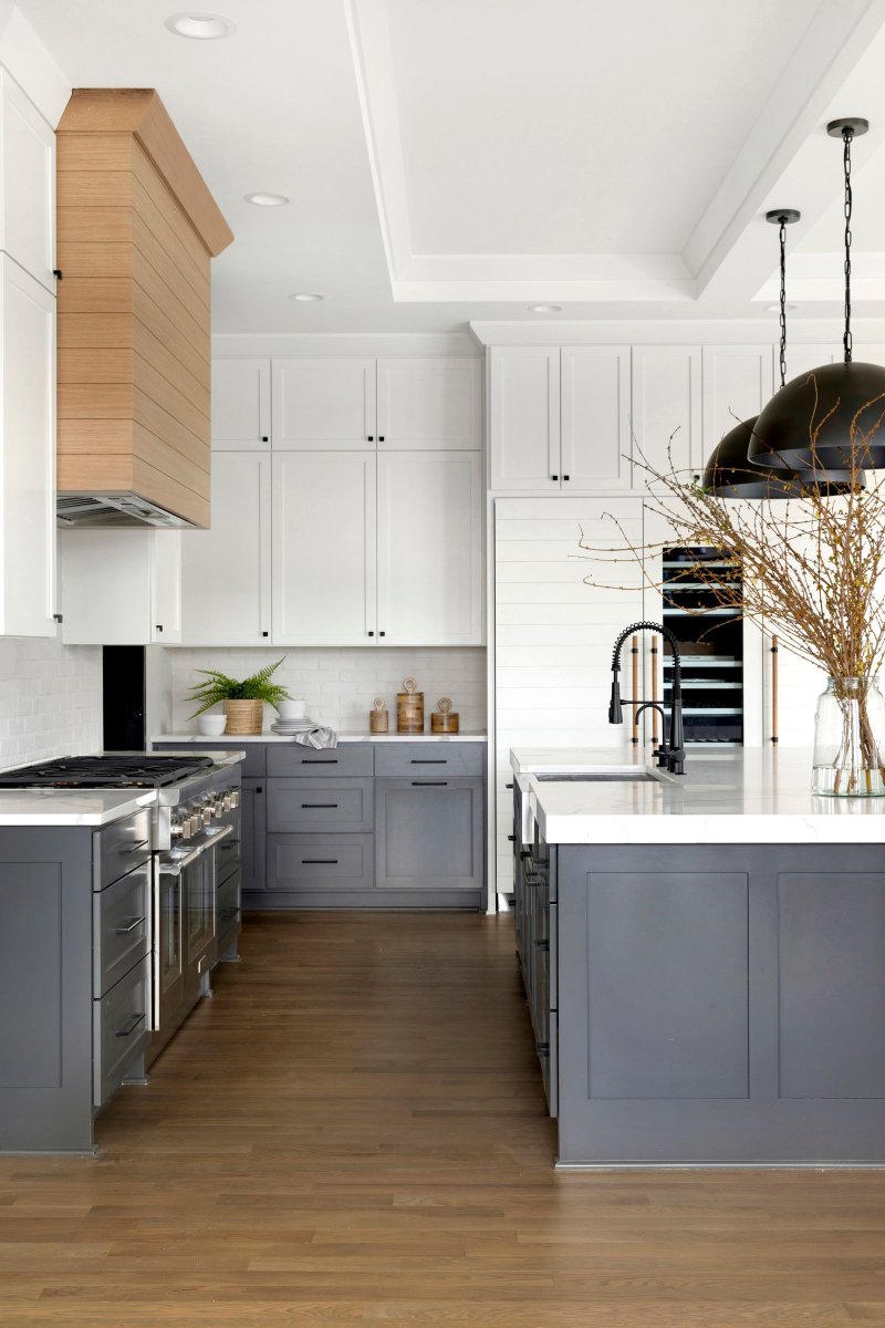 Gray kitchen in the interior