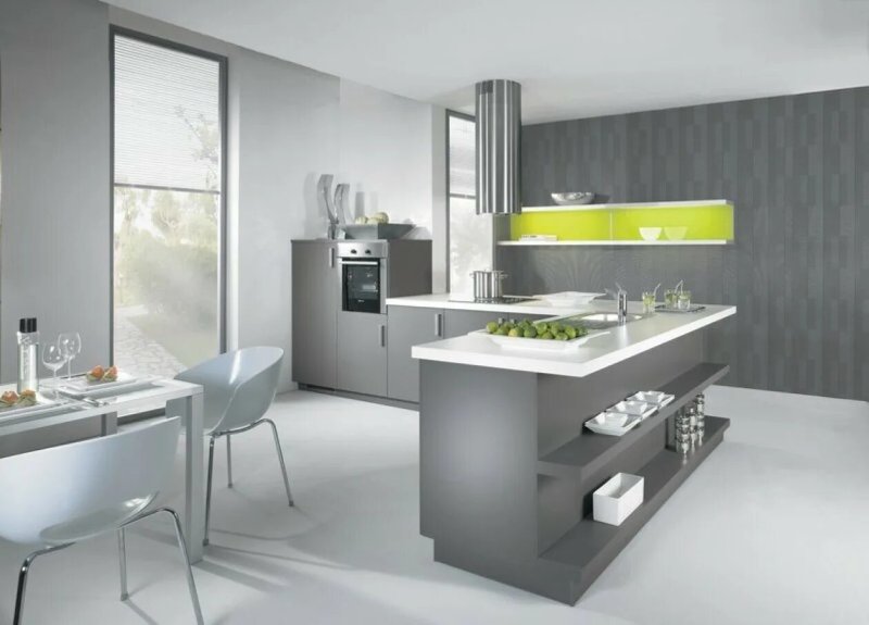 Gray kitchen in the interior