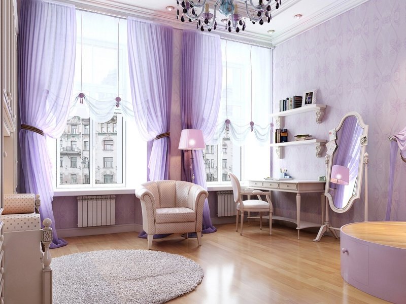 Living room in lilac tones