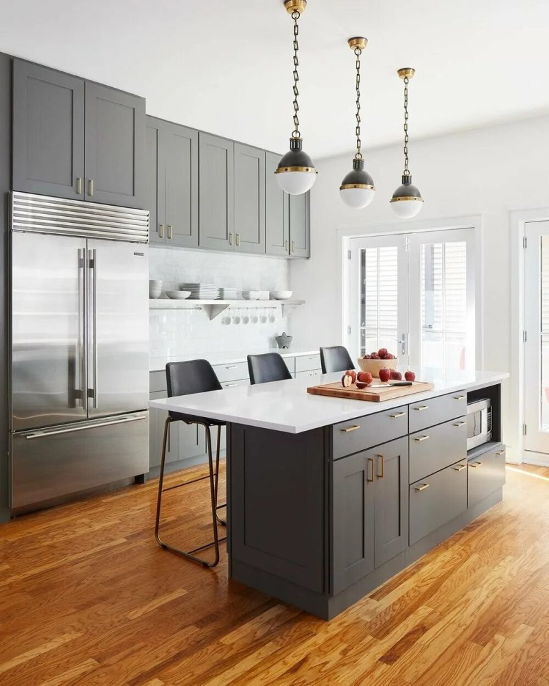 Gray kitchen in the interior