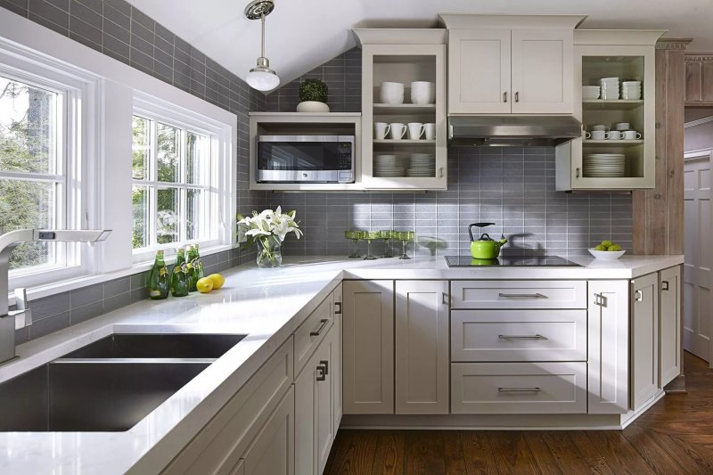 Light gray kitchen in the interior