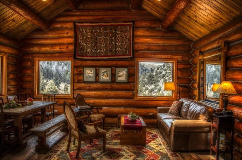 The interior of a wooden house