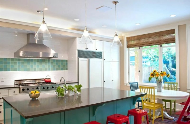 Turquoise kitchen in the interior