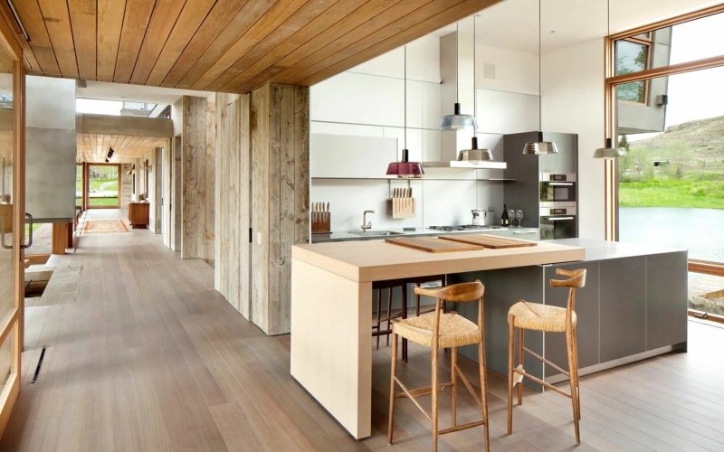 Wooden kitchen in the interior