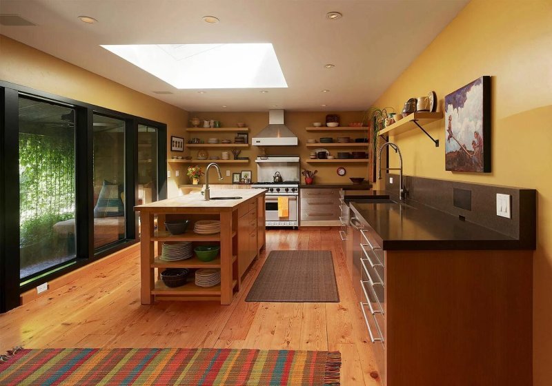 Passing kitchen interior in a private house