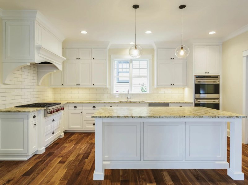 Cream kitchen with wooden tabletop