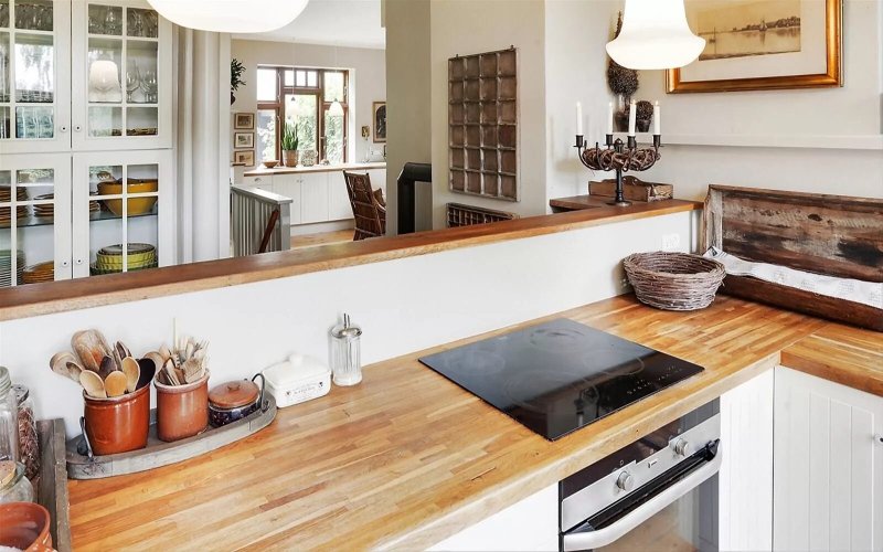 Kitchens with a wooden countertop