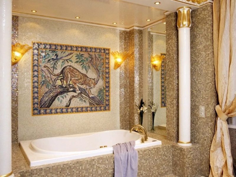 Bathroom with gold mosaic