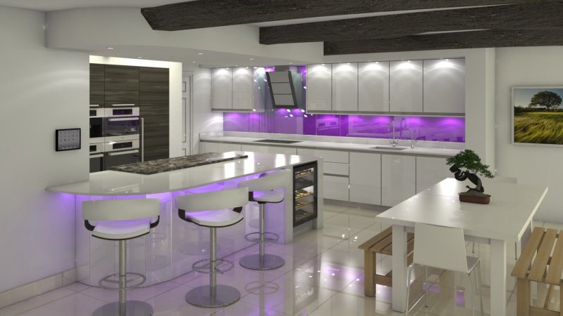 Lilac kitchen in the interior