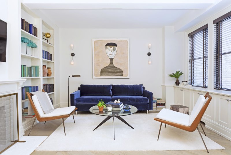 Interior with a blue sofa