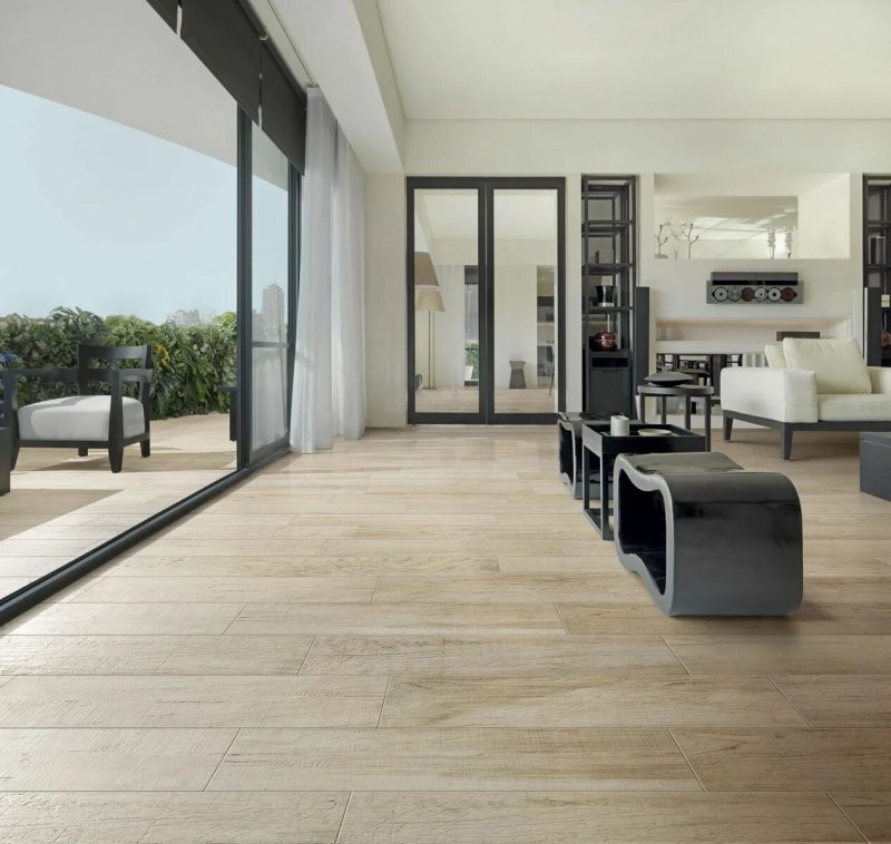 Porcelain tiles on the floor in the interior