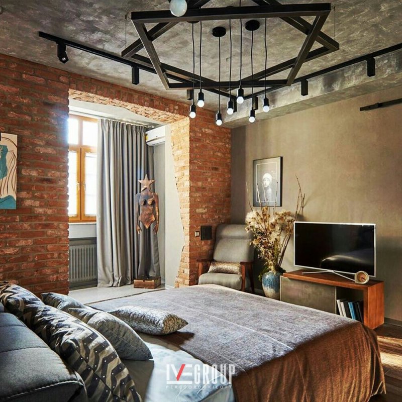 Loft style bedroom interior