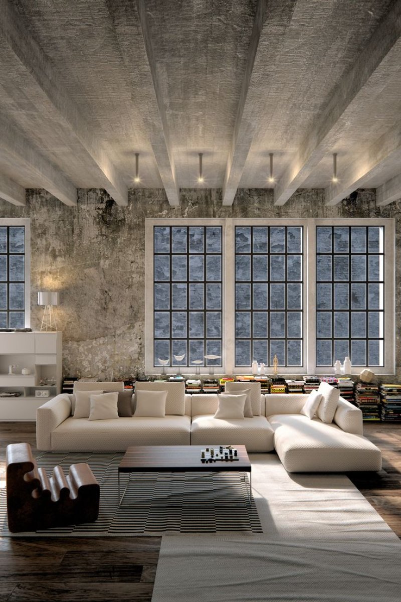 Concrete ceiling in loft style