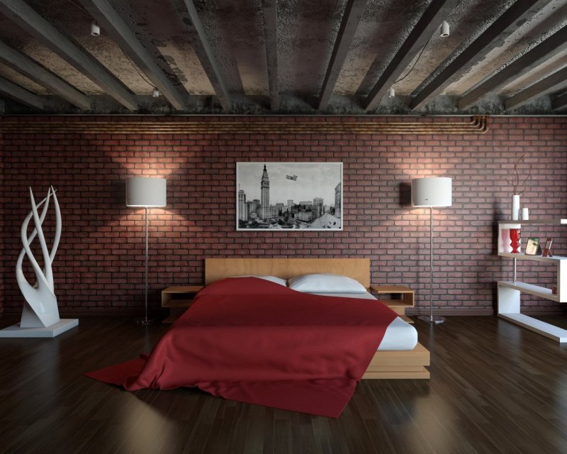 Loft style bedroom interior