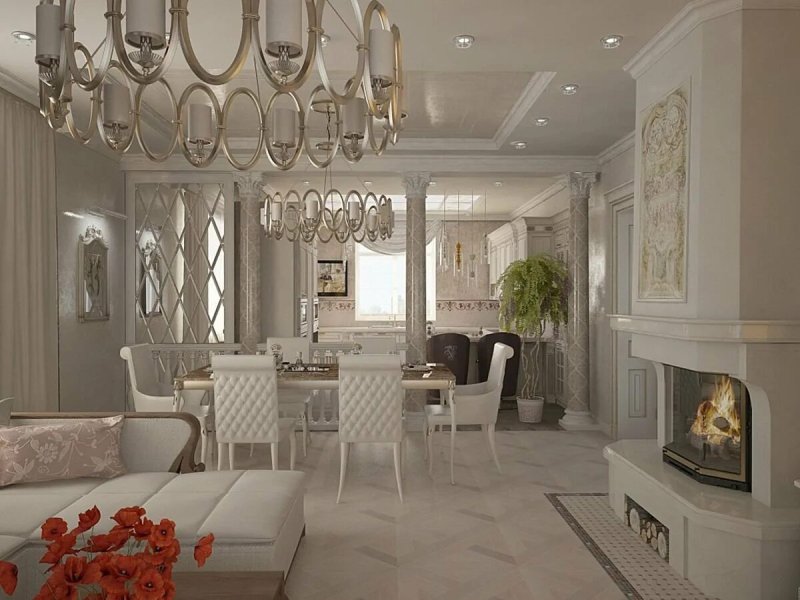 Kitchen living room in neoclassic style