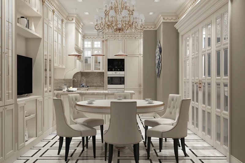 Kitchen living room in neoclassic style