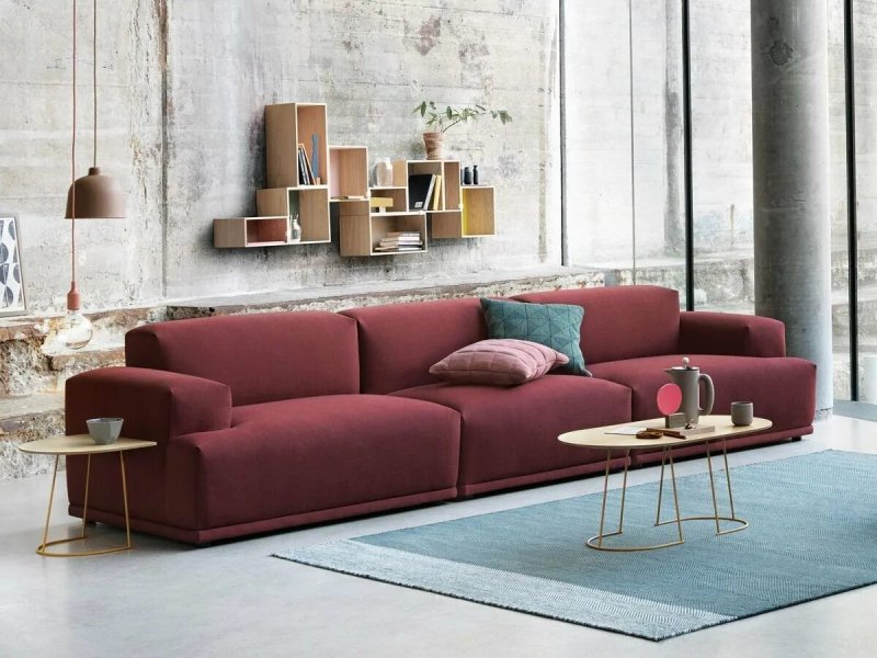 Burgundy sofa in the interior