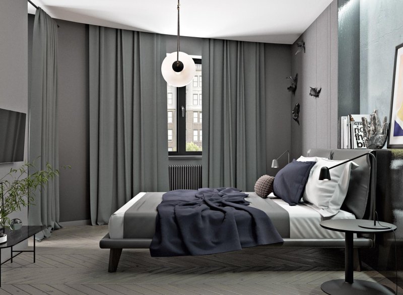 Gray -in -style bedroom in a modern style