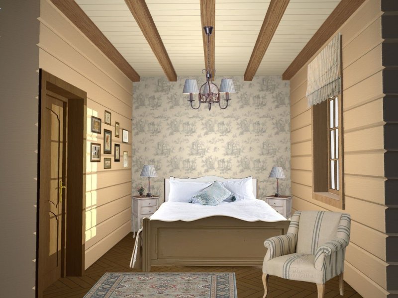 Bedrooms in a log house in country style, Provence