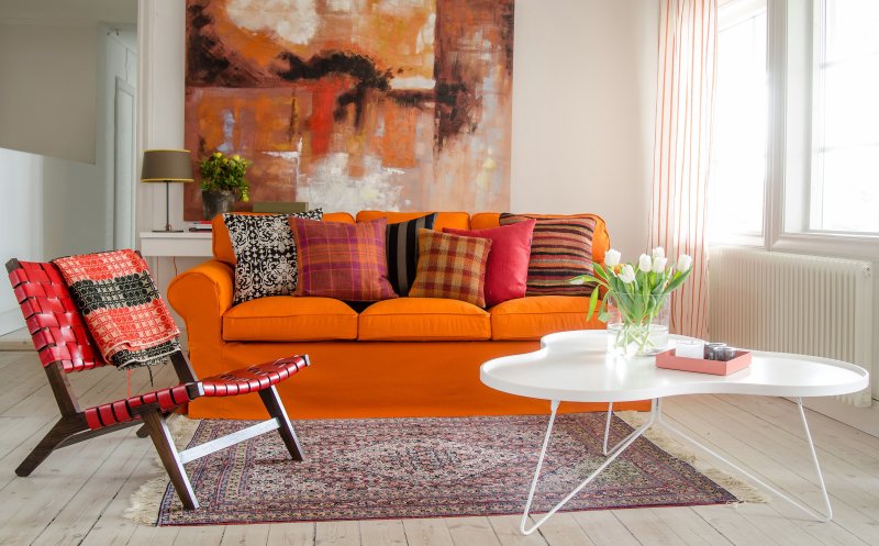 Orange sofa in the interior