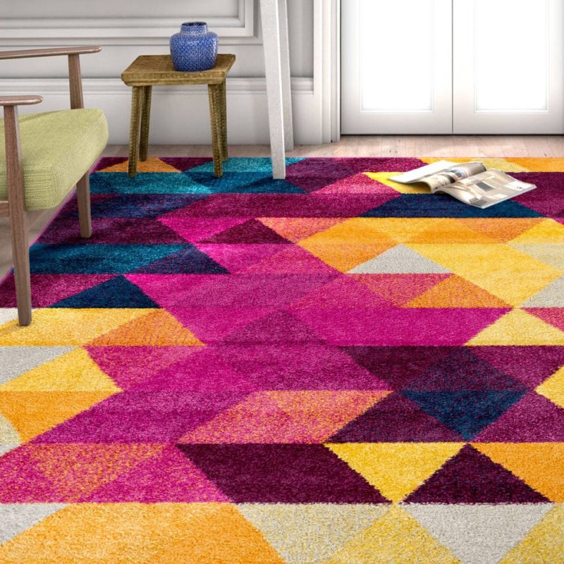 The carpet is multi -colored