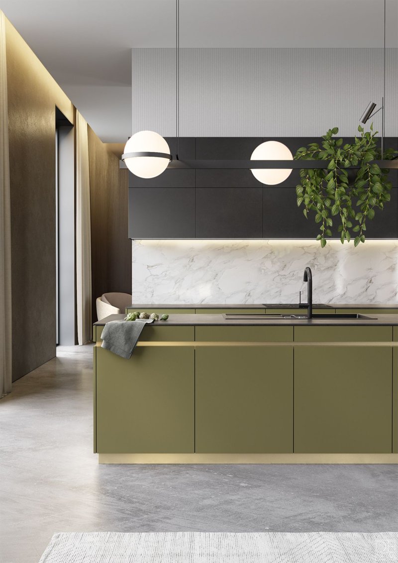 Olive kitchens in a modern style