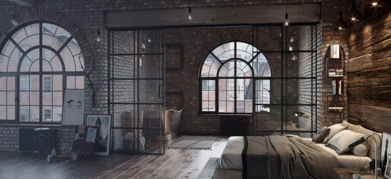 Loft industrial loft -style bedroom